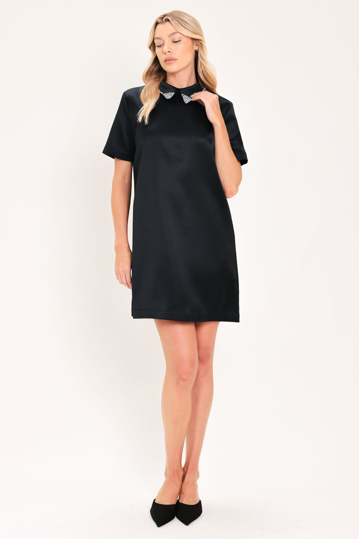 Onyx Collar Glow Woven Mini Dress