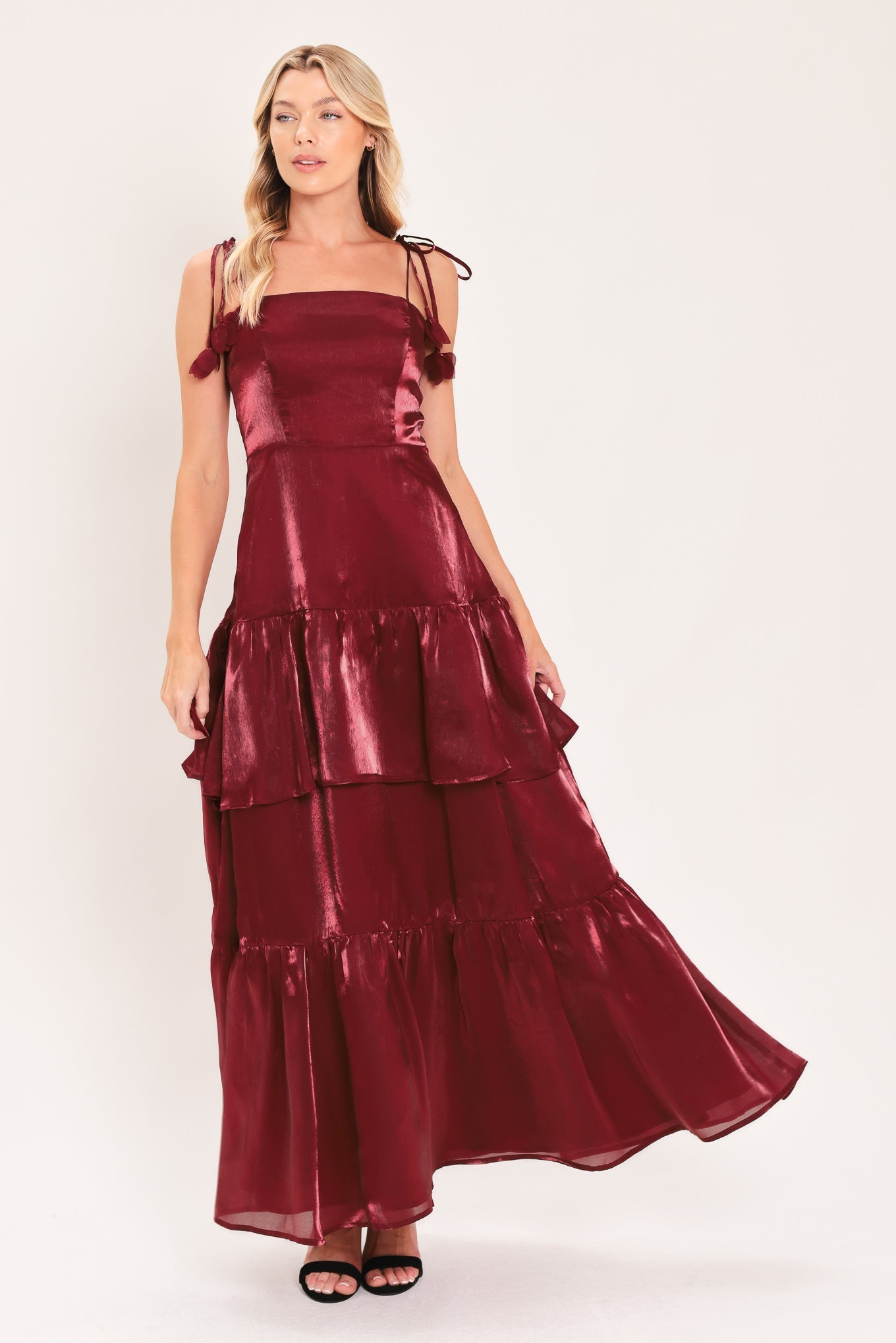 Bordeaux Bloom Woven Maxi Dress