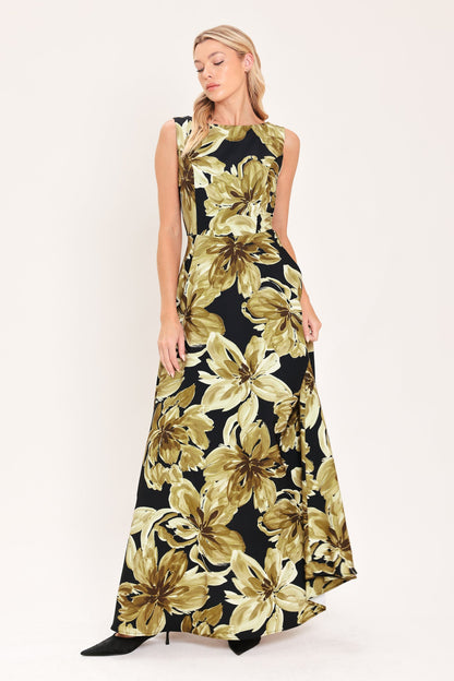 Antique Gold Bloom Woven Maxi Dress