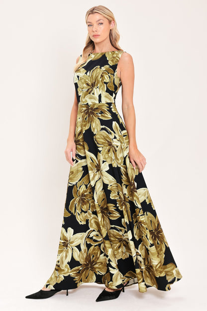 Antique Gold Bloom Woven Maxi Dress