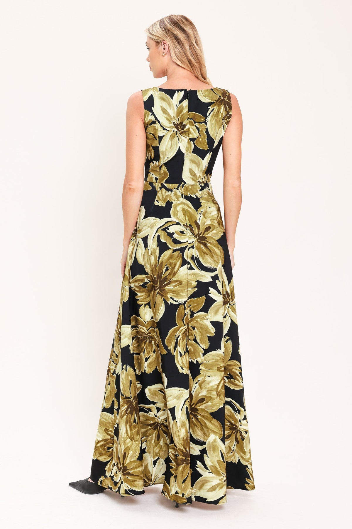Antique Gold Bloom Woven Maxi Dress