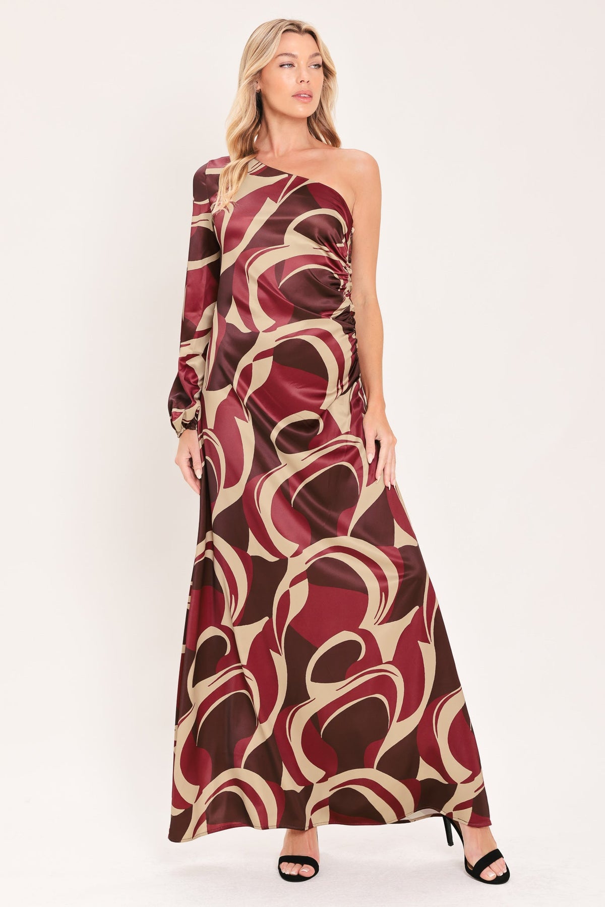 Cabernet Sculpted Wave Woven Maxi Dress