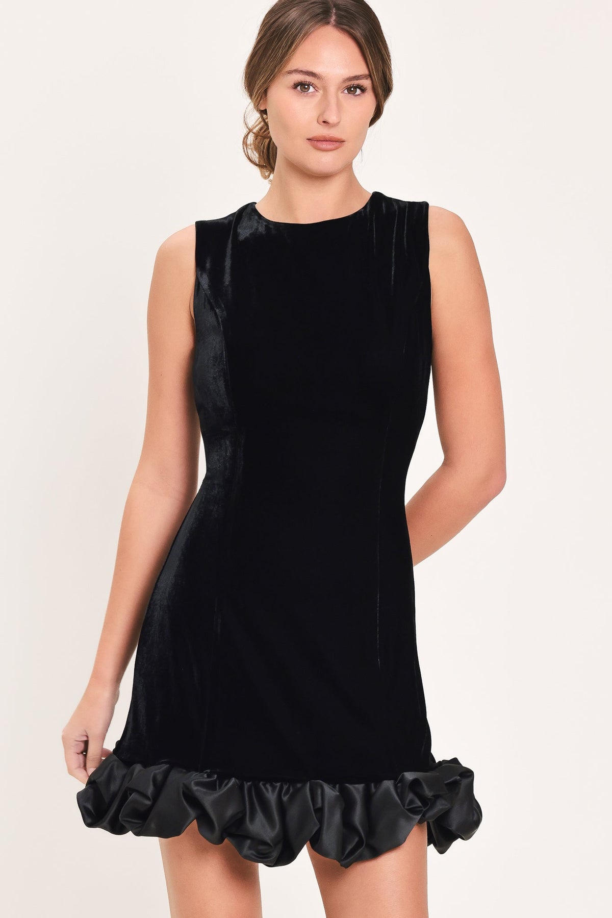 Noir Bubble Black Contrast Bubble-hem Mini Dress
