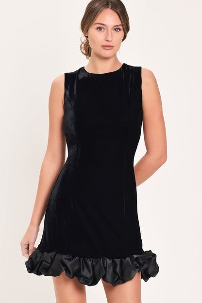 Noir Bubble Black Contrast Bubble-hem Mini Dress