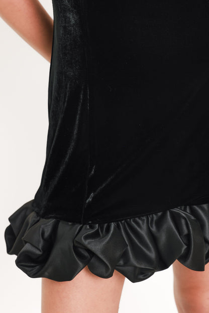 Noir Bubble Black Contrast Bubble-hem Mini Dress