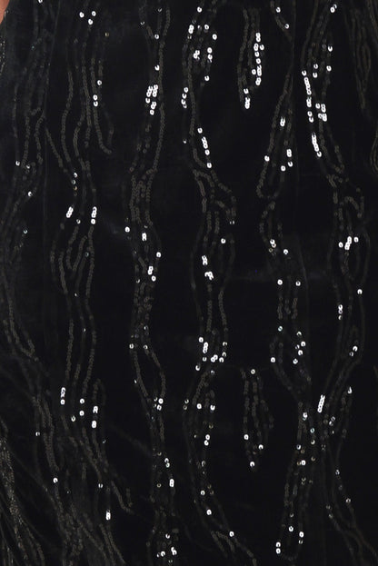 Velvet Obsession Black Sequin Sweetheart Midi Dress