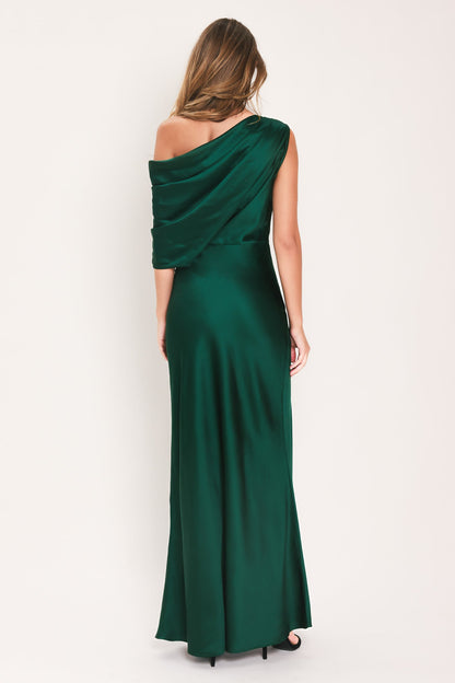 Gilded Drape Satin One-shoulder Maxi Dress