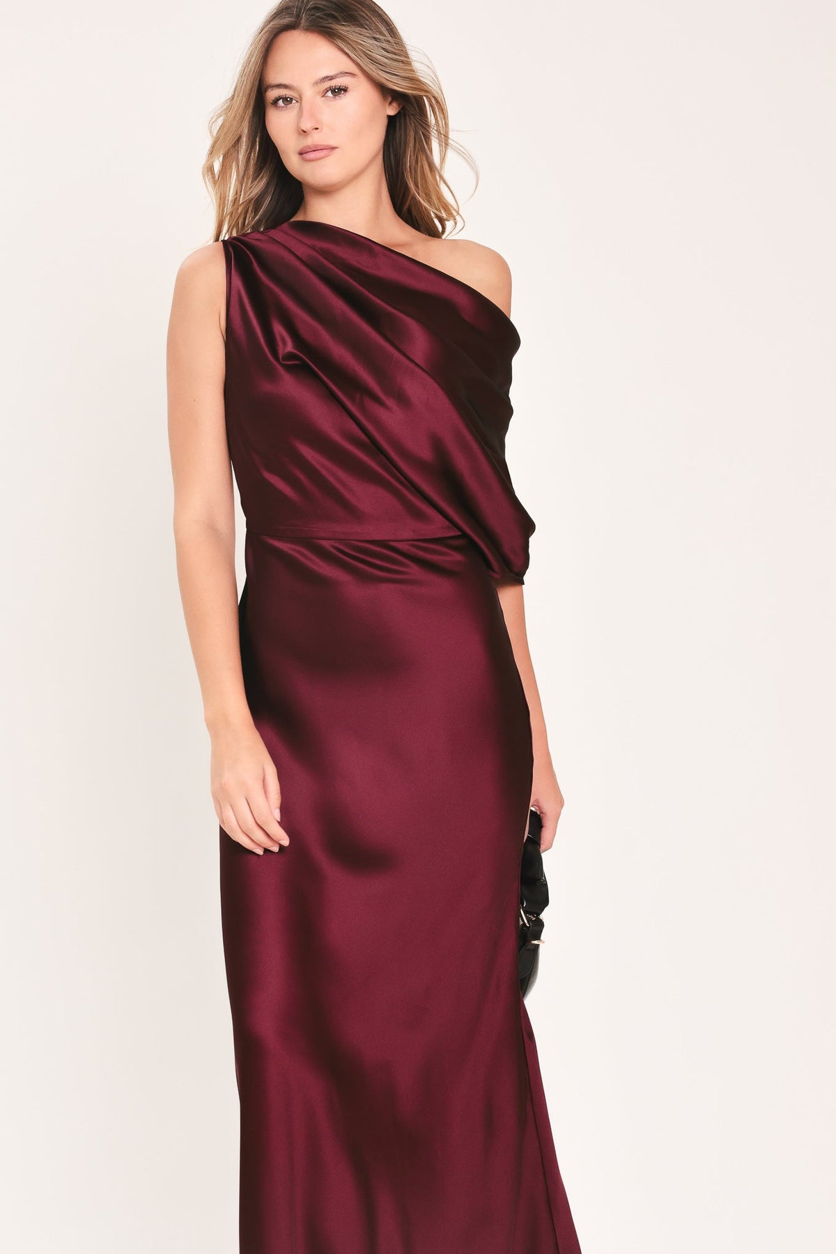 Gilded Drape Satin One-shoulder Maxi Dress