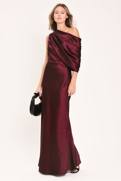 Gilded Drape Satin One-shoulder Maxi Dress