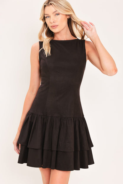 Shadow Dropwaist Faux Suede Mini Dress