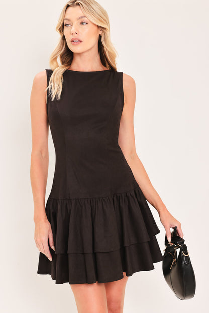 Shadow Dropwaist Faux Suede Mini Dress