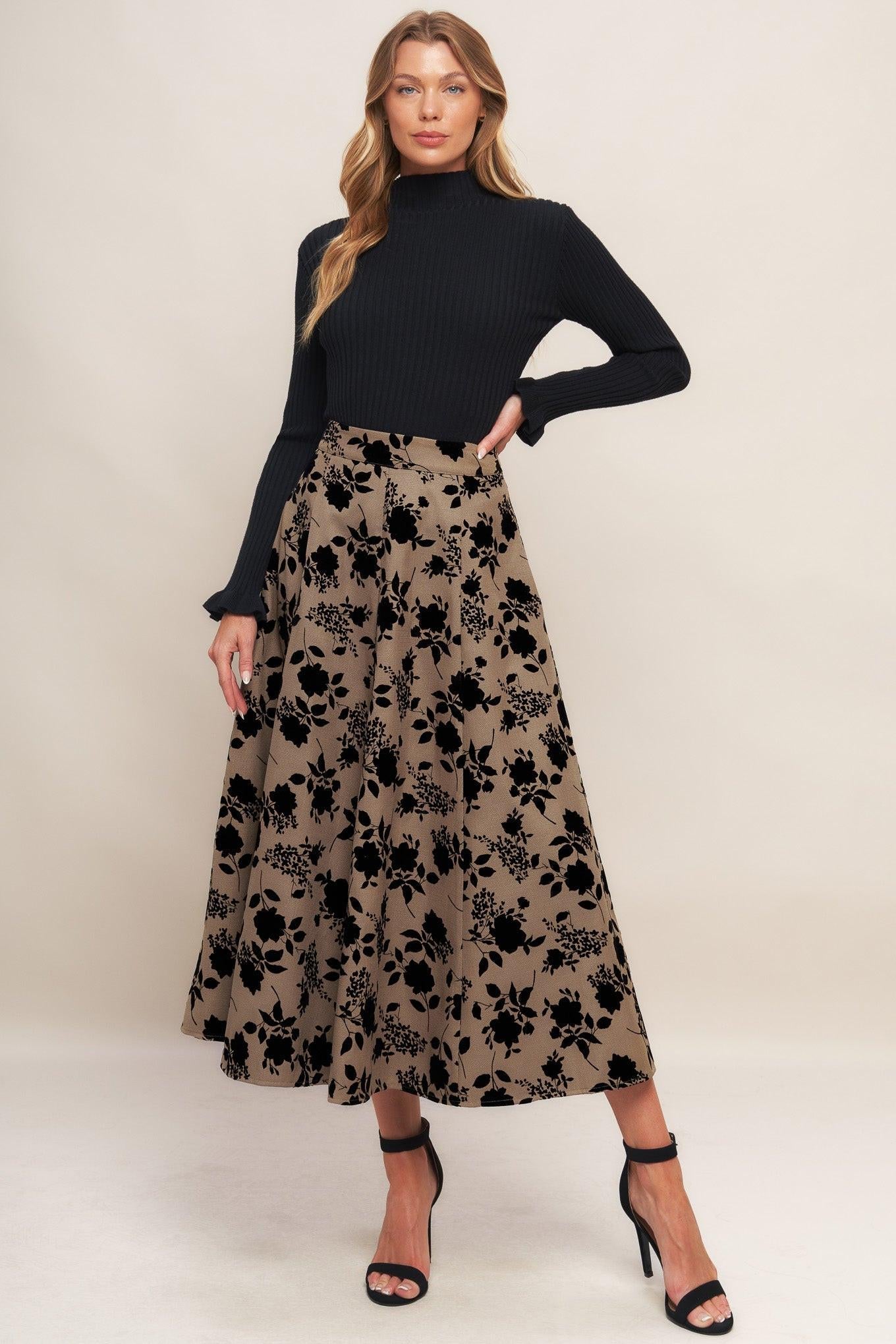 Classic Bloom Look Woven Flocking Circle Skirt