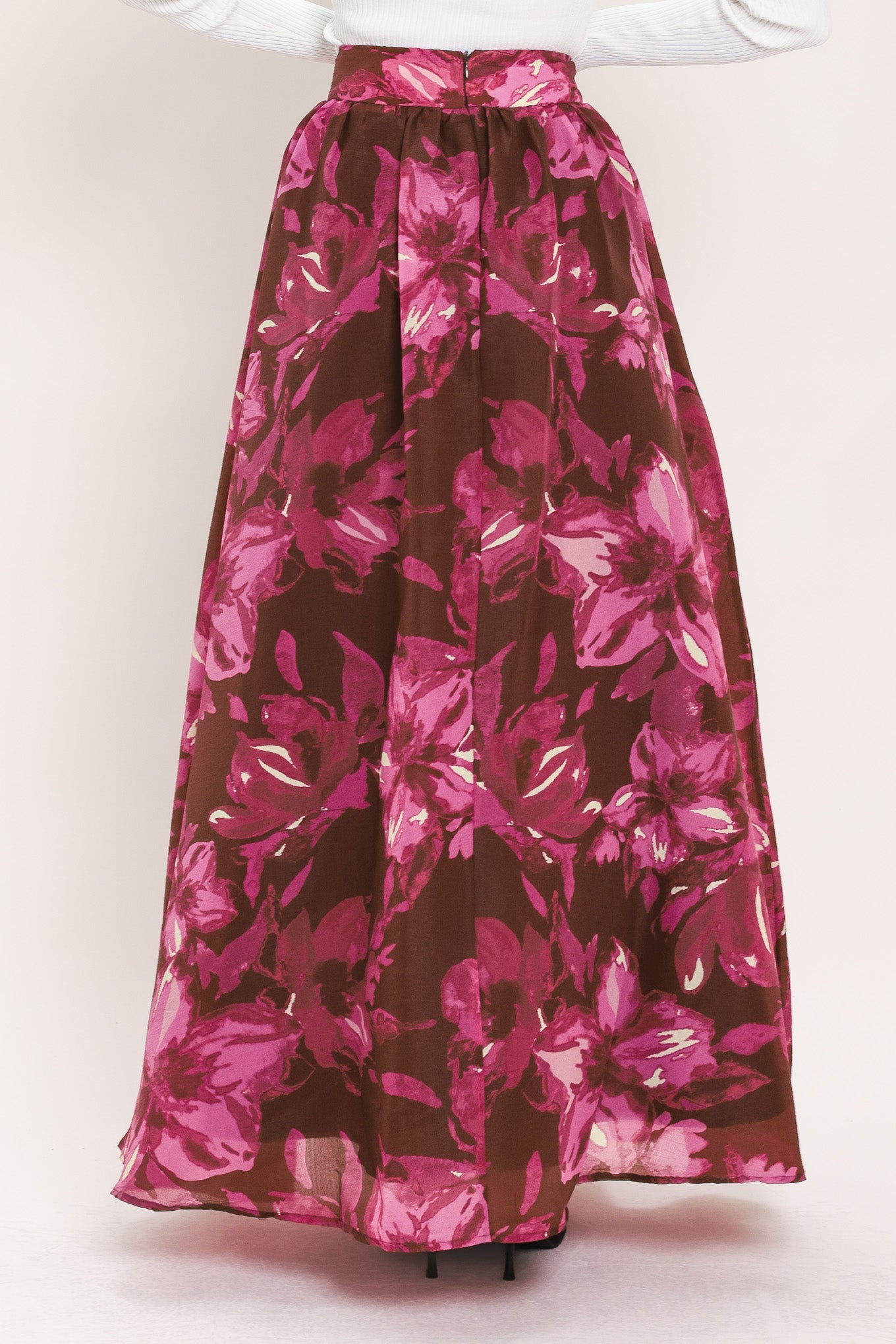 Magenta Bloom Cascade Woven Maxi Full Skirt