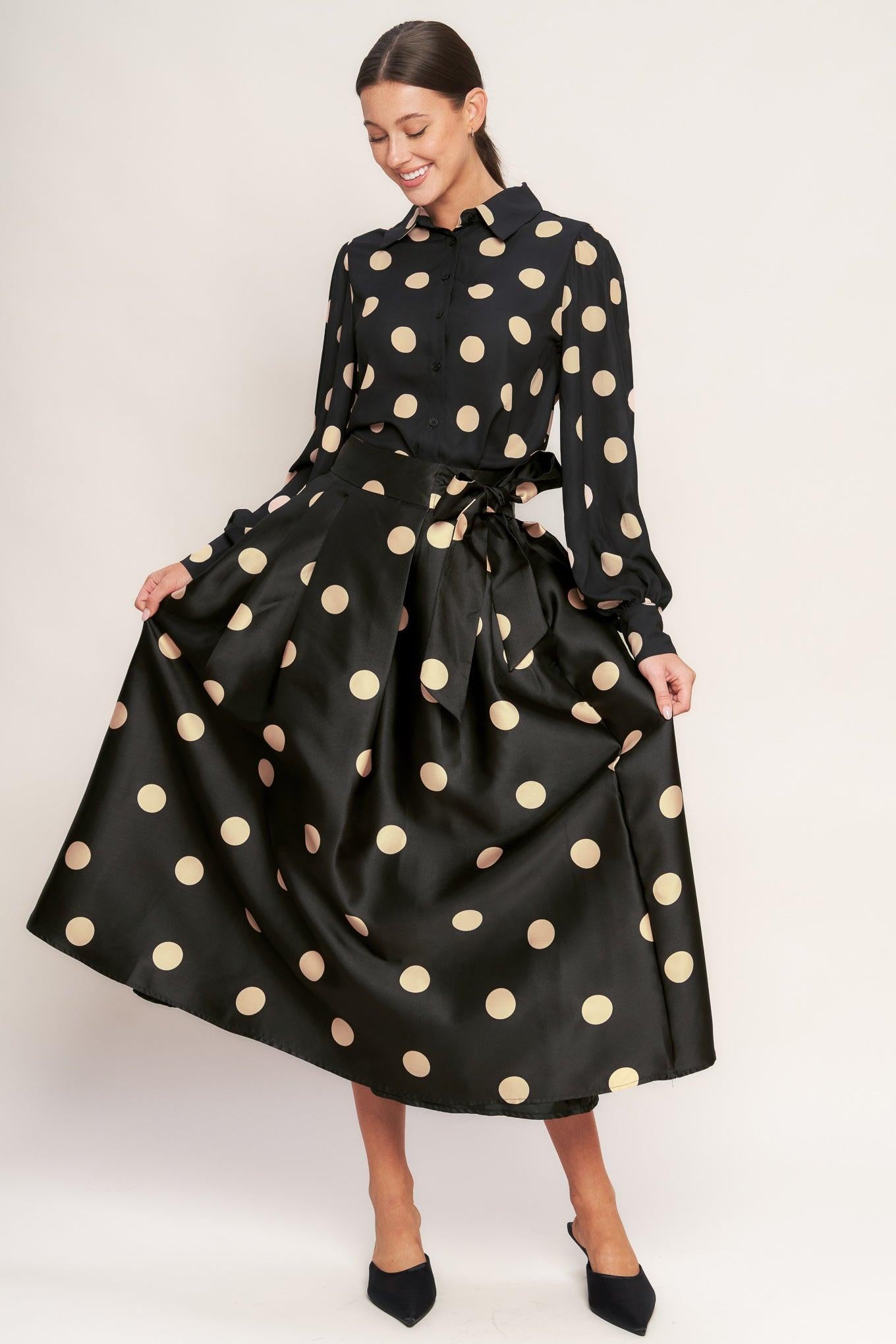 Moonlight Dots Woven Full Midi Skirt
