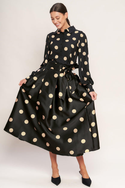 Moonlight Dots Woven Full Midi Skirt