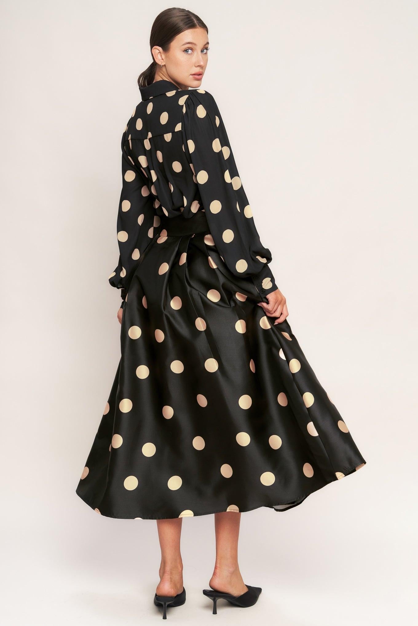 Moonlight Dots Woven Full Midi Skirt