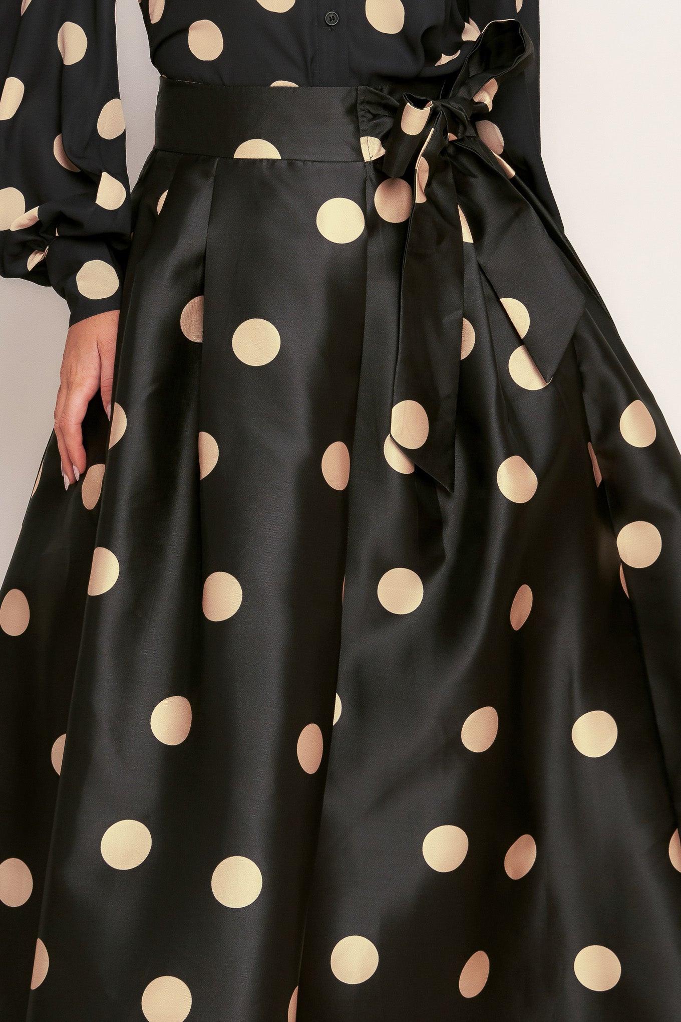 Moonlight Dots Woven Full Midi Skirt