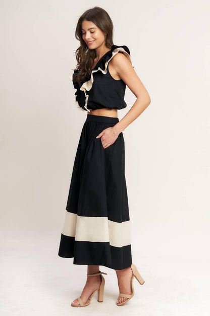 Gallery Contrast Full Midi Skirt