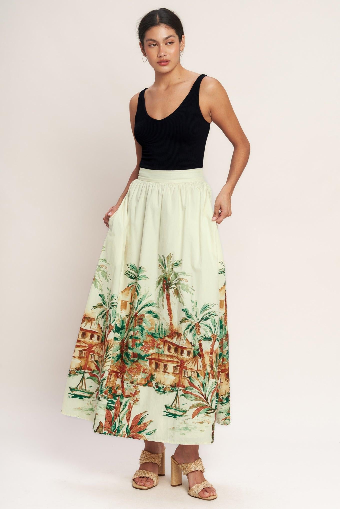 Island Time Only Woven Midi Full Skirt