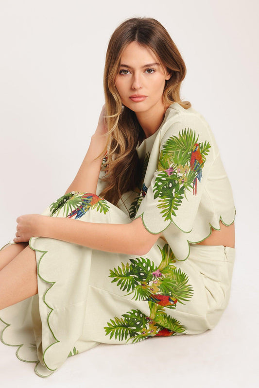 Island Elegance Woven Midi Skirt