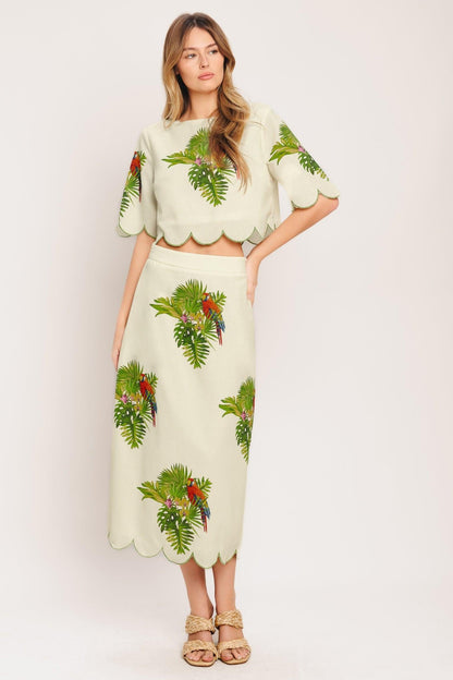 Island Elegance Woven Midi Skirt