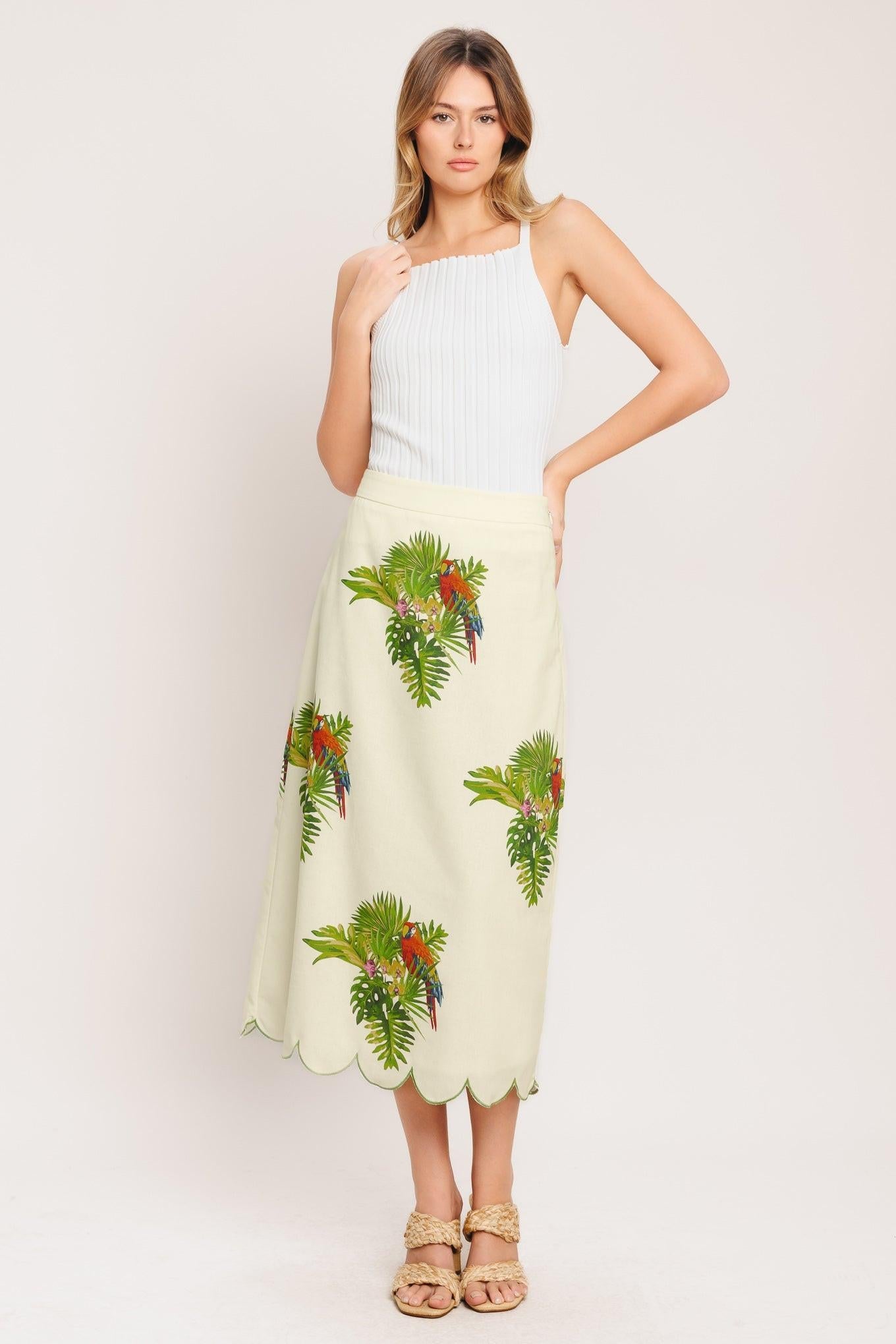 Island Elegance Woven Midi Skirt
