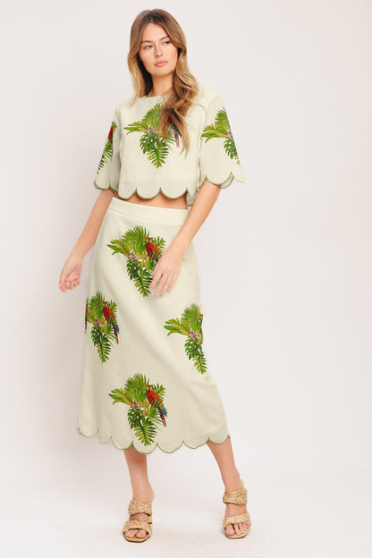 Island Elegance Woven Midi Skirt