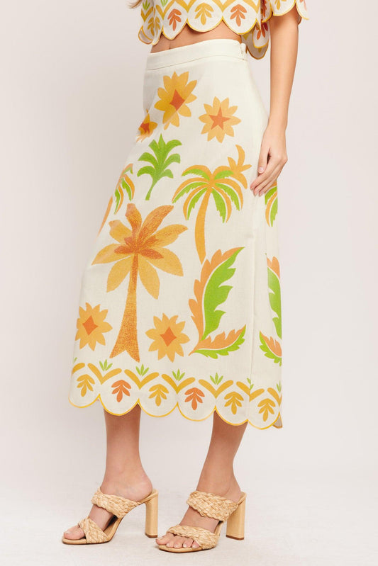 Vintage Island Woven Midi Skirt