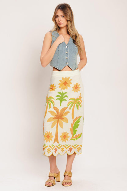 Vintage Island Woven Midi Skirt