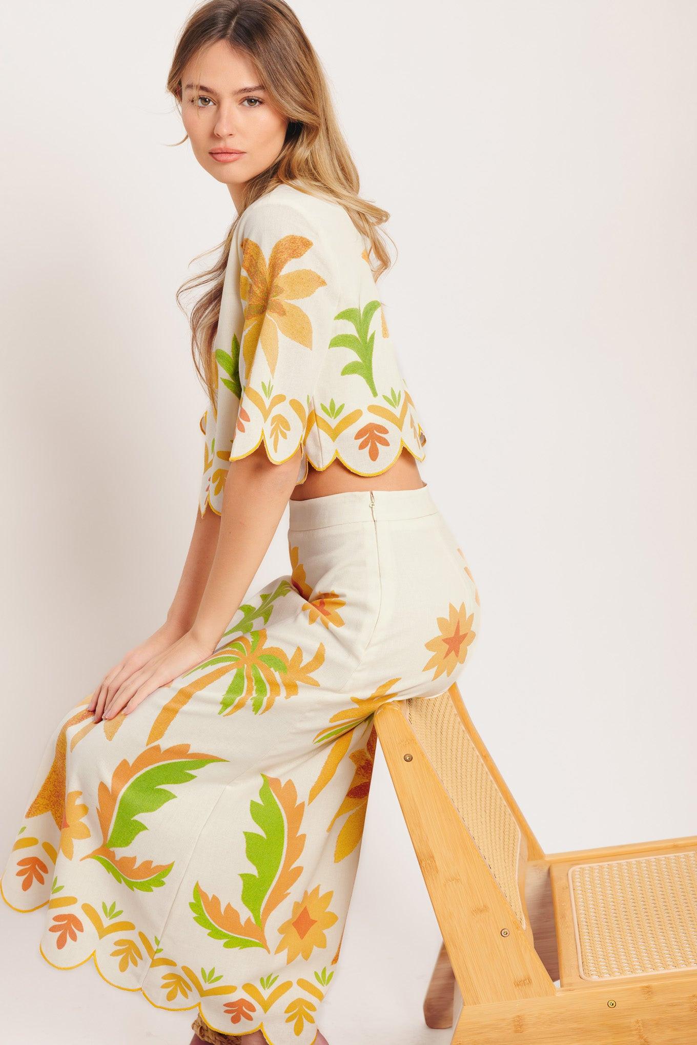 Vintage Island Woven Midi Skirt