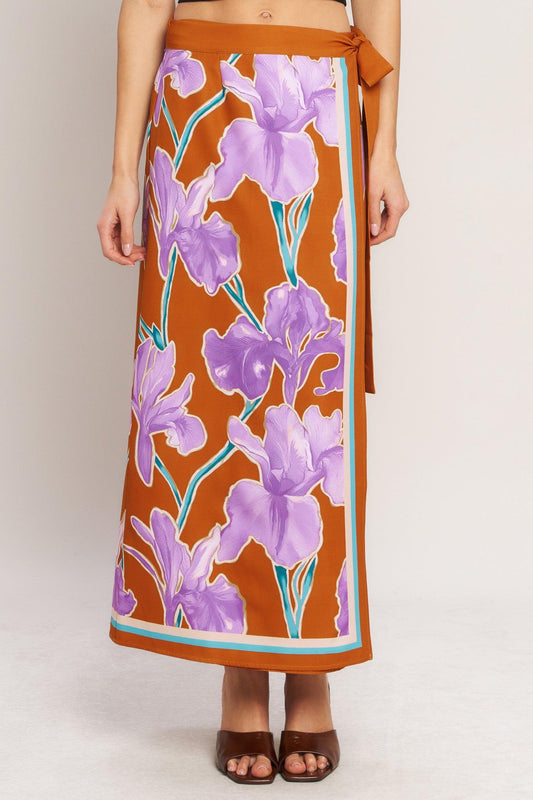 Summer Iris Woven Midi Wrap Skirt