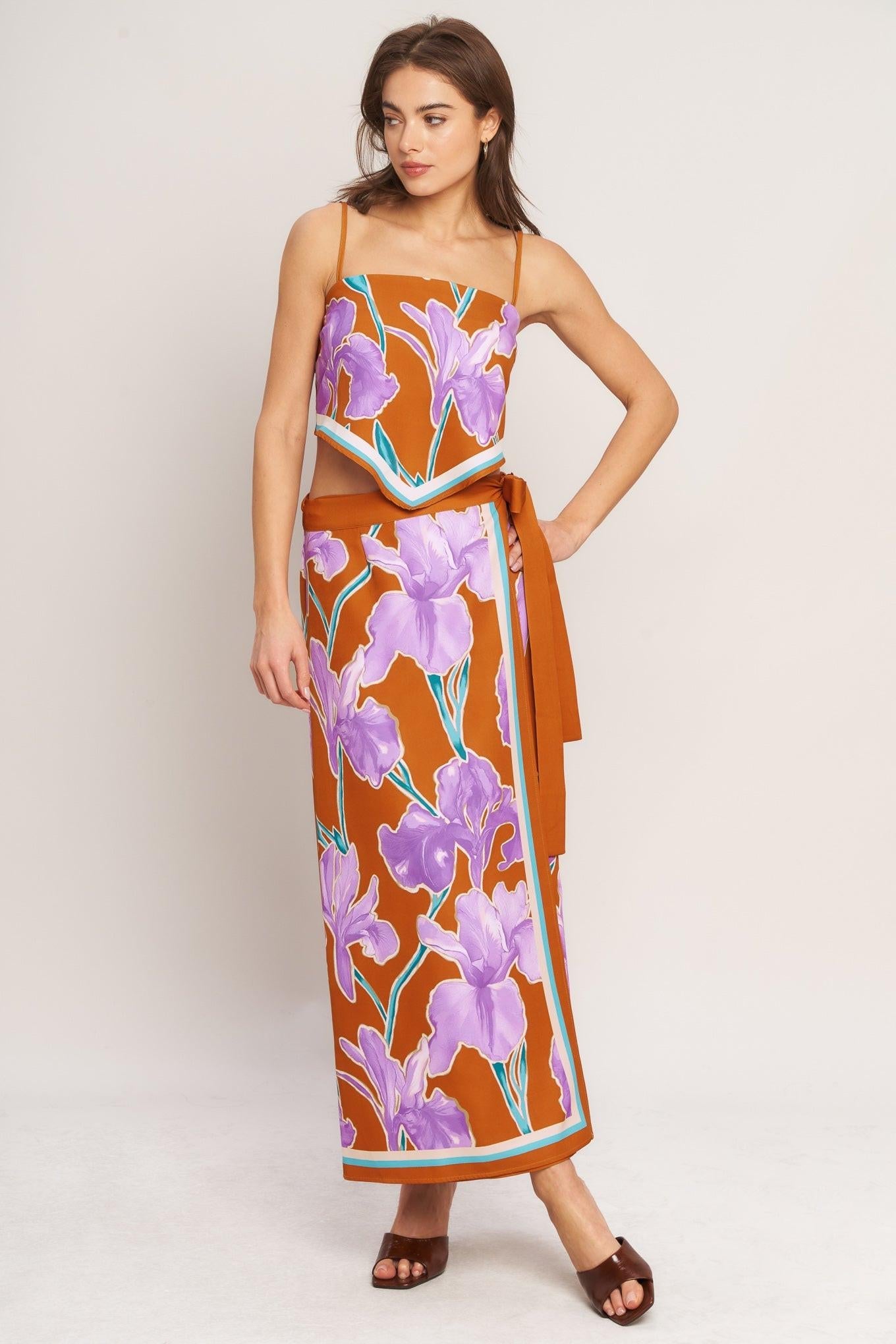 Summer Iris Woven Midi Wrap Skirt