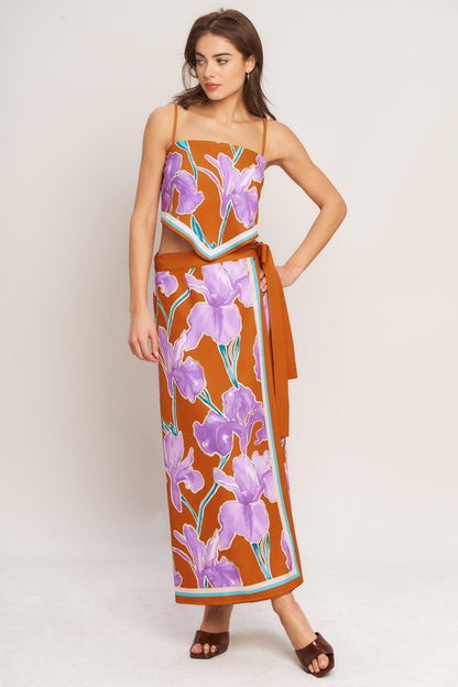 Summer Iris Woven Midi Wrap Skirt