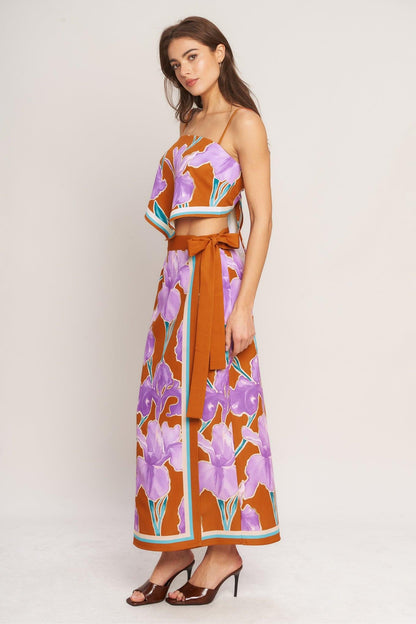 Summer Iris Woven Midi Wrap Skirt