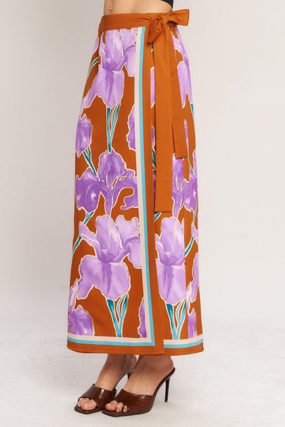 Summer Iris Woven Midi Wrap Skirt