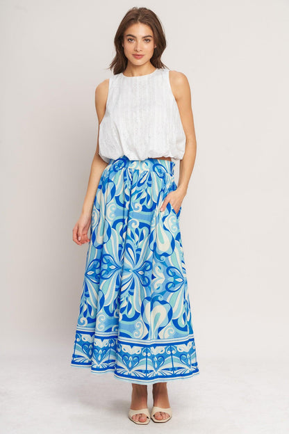Ocean Whirl Woven Full Midi Skirt