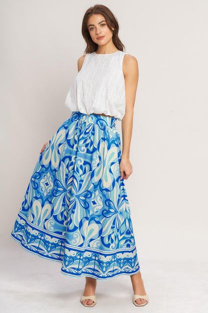 Ocean Whirl Woven Full Midi Skirt