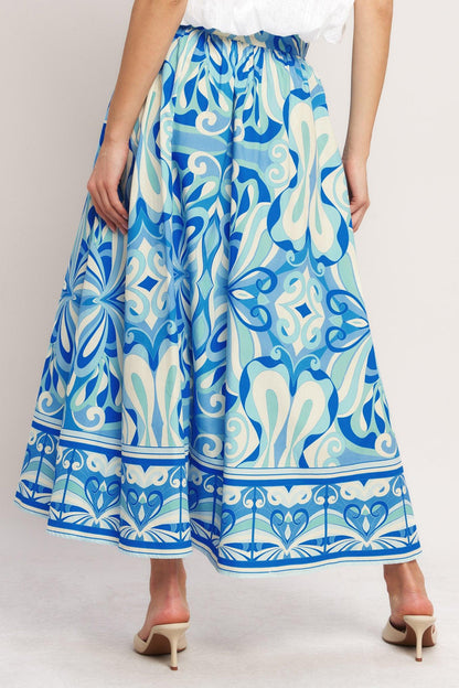 Ocean Whirl Woven Full Midi Skirt