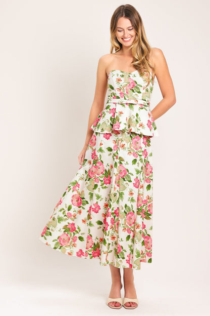 Rose Petal Woven Midi Skirt