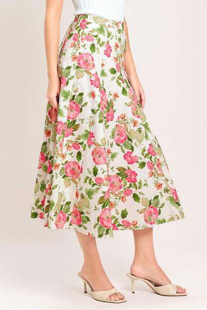 Rose Petal Woven Midi Skirt