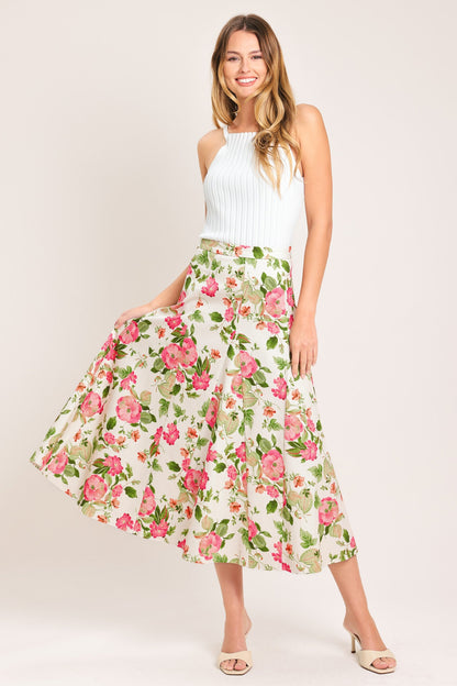 Rose Petal Woven Midi Skirt
