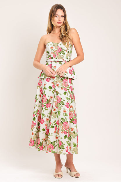 Rose Petal Woven Midi Skirt