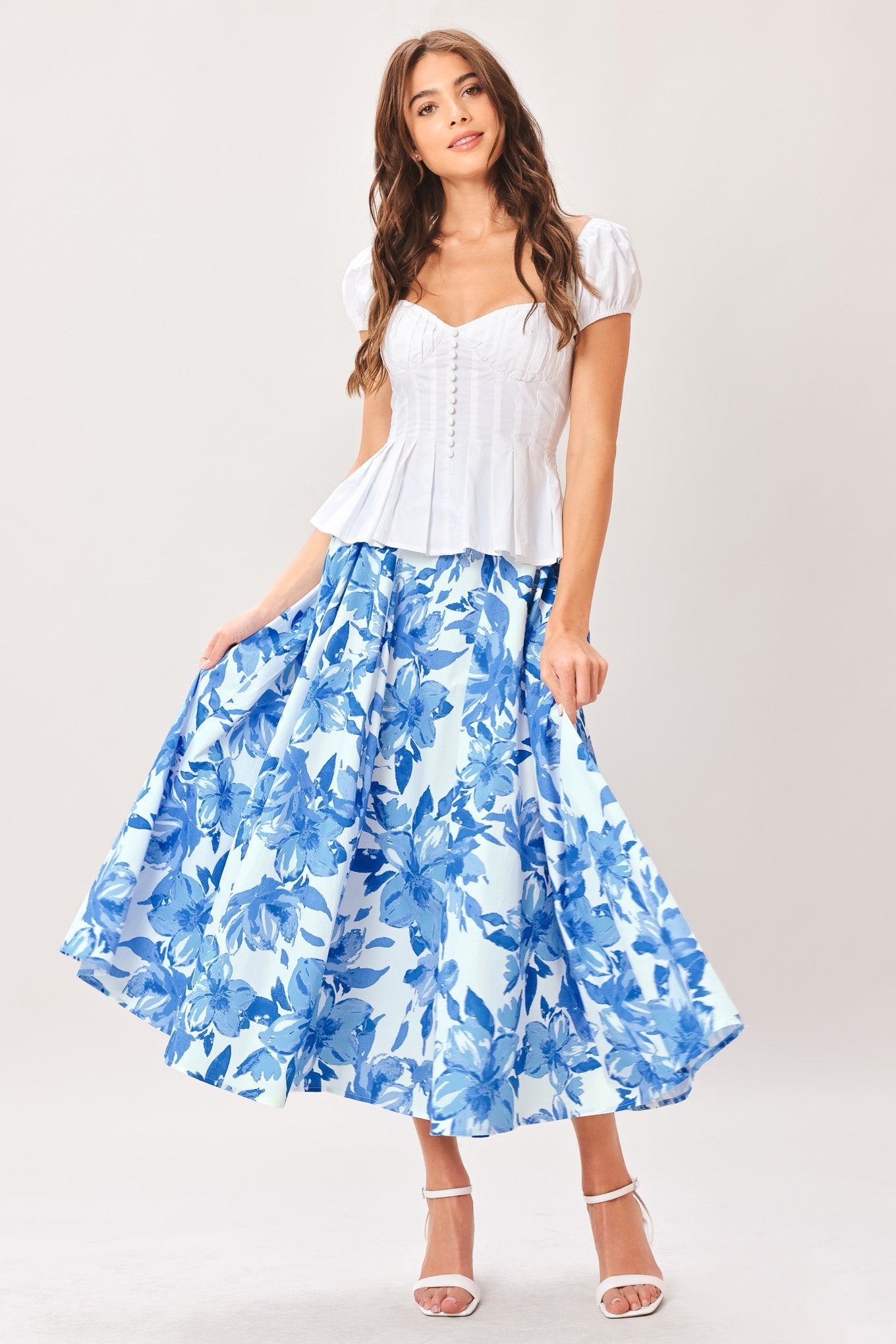 Sky Blossom Woven Full Circle Skirt