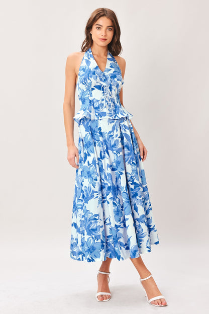 Sky Blossom Woven Full Circle Skirt