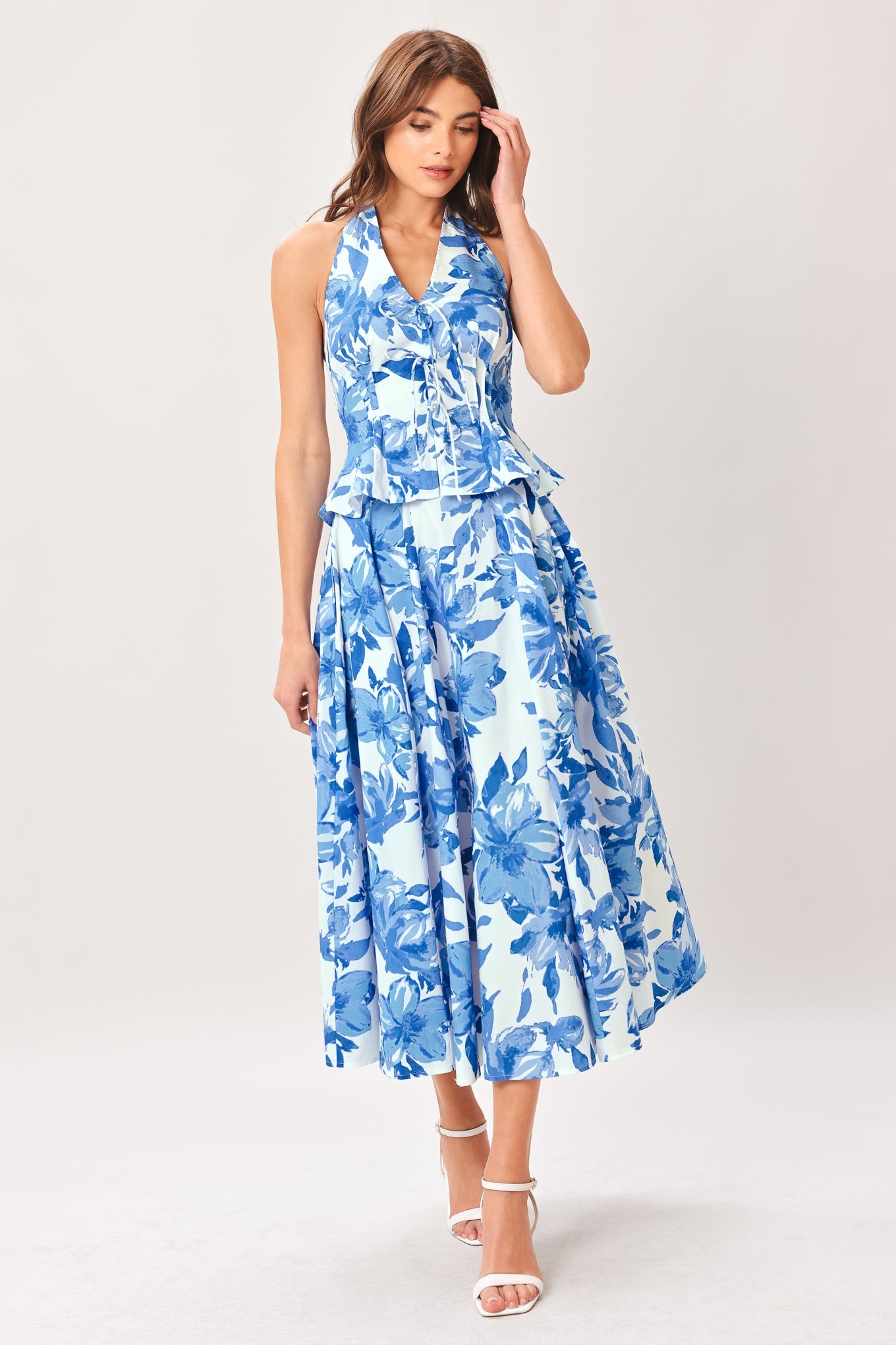 Sky Blossom Woven Full Circle Skirt