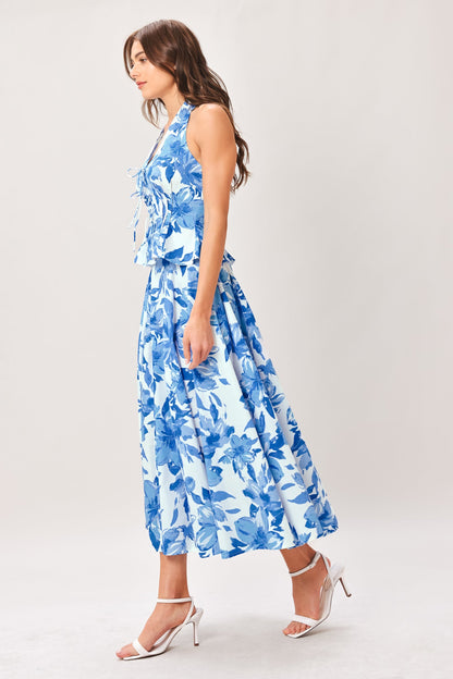 Sky Blossom Woven Full Circle Skirt