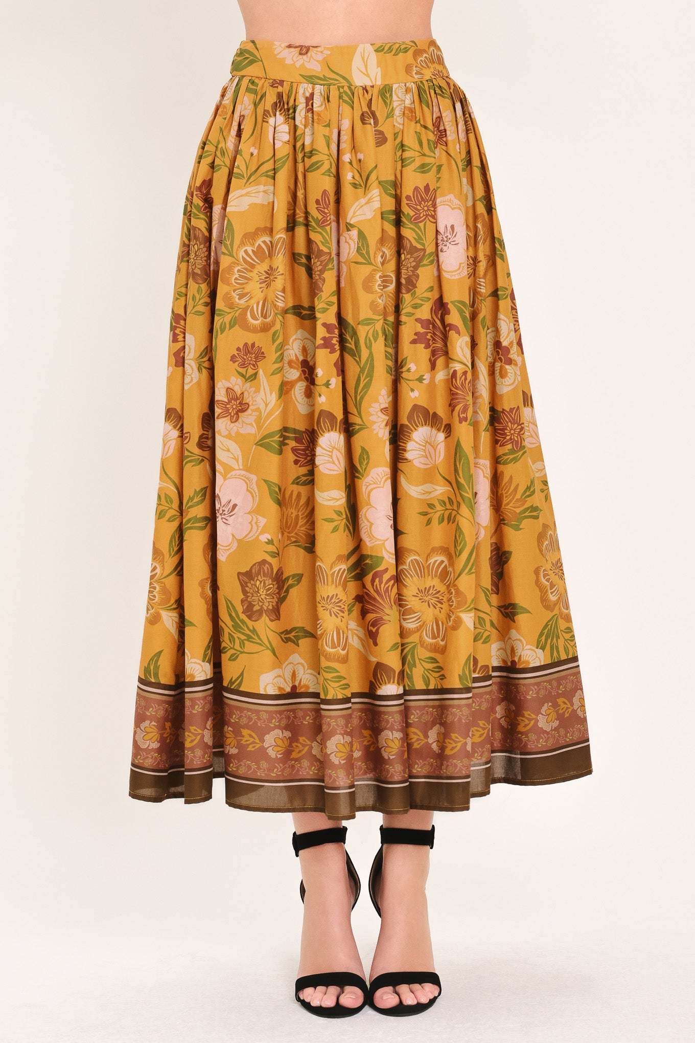 Sunset Garden Woven Full Midi Skirt