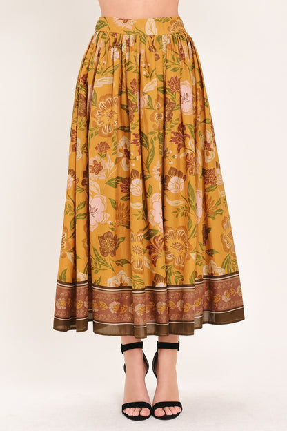 Sunset Garden Woven Full Midi Skirt