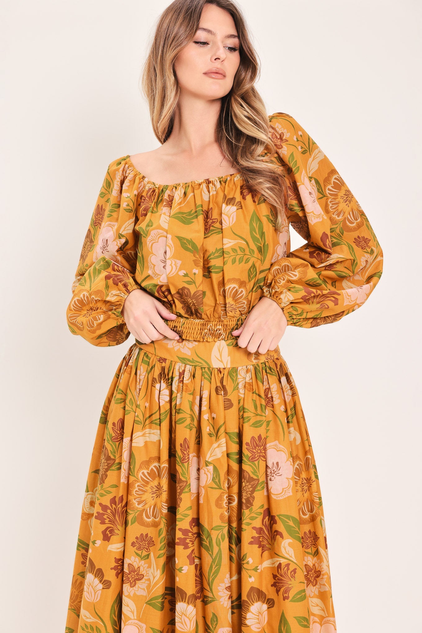 Sunset Garden Woven Full Midi Skirt