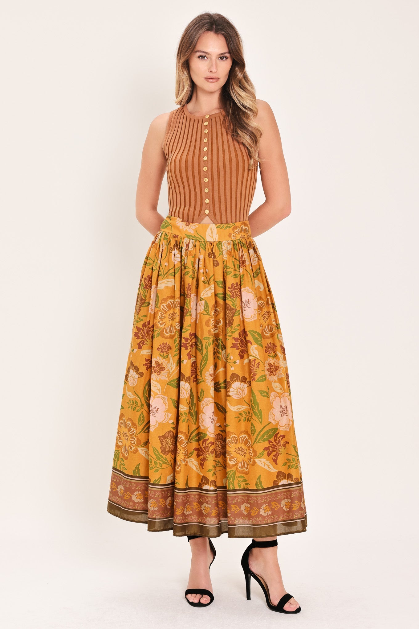Sunset Garden Woven Full Midi Skirt